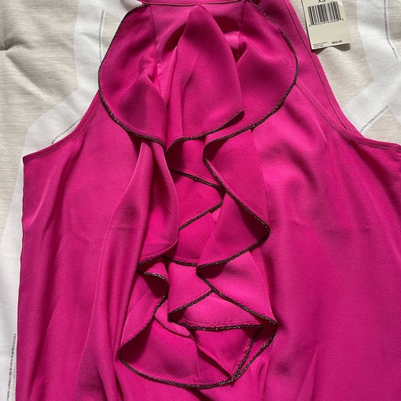 NWT Guess Hot Pink Ruffle Smocked Halter Top - Picture 2 of 6
